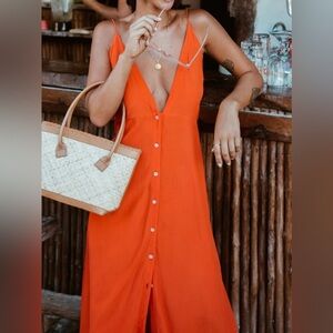 Buttoned Plunge Midi Cami Dress